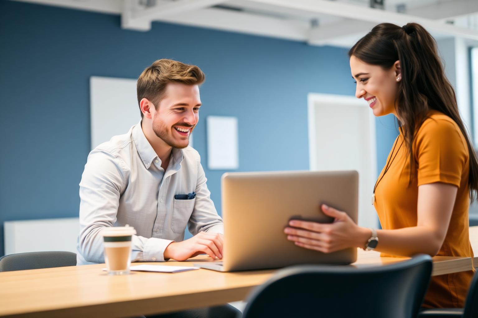 Friendly IT technician helping a business owner